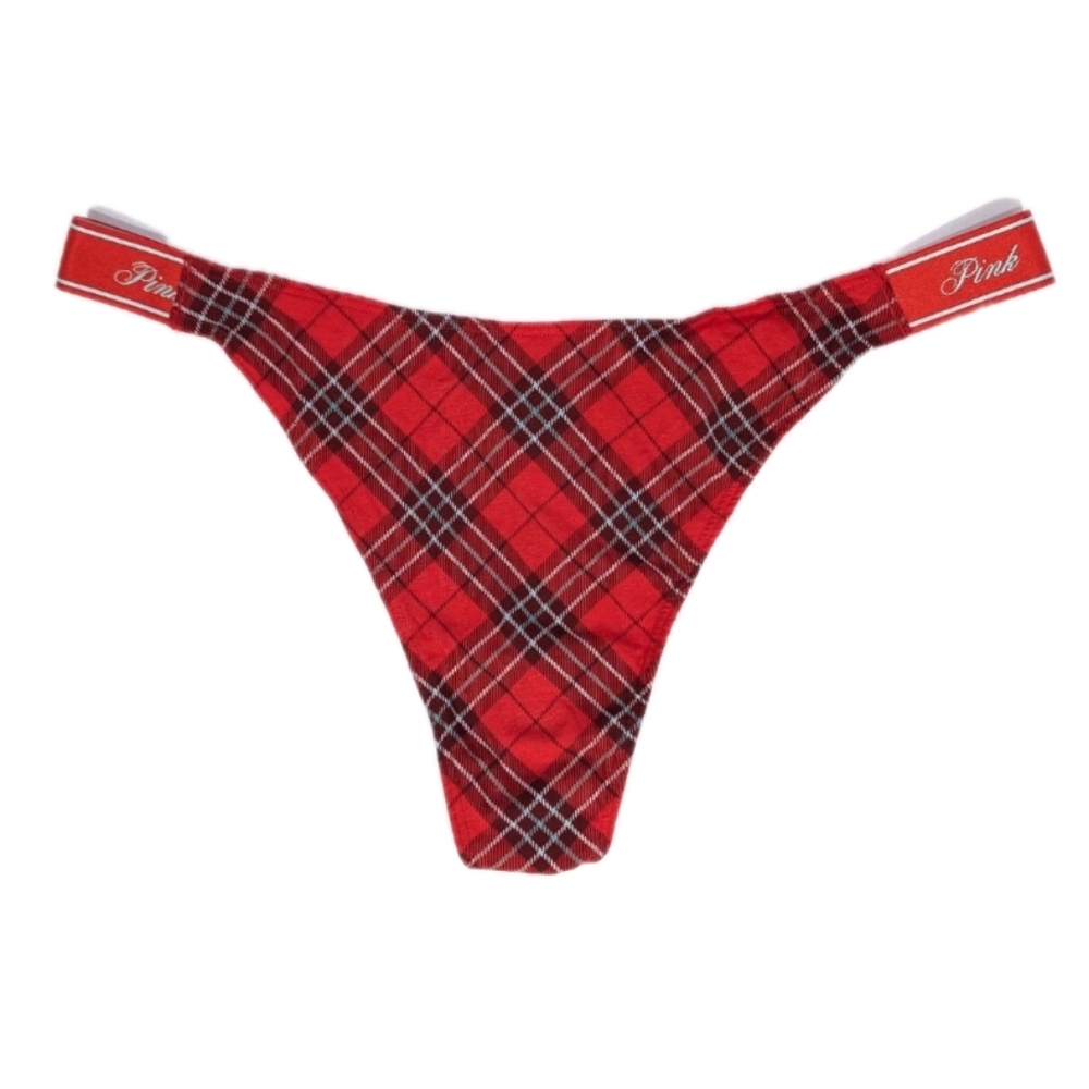 Victoria's Secret PINK Plaid Thong XL New Women Holiday Panty Cotton Modal VS